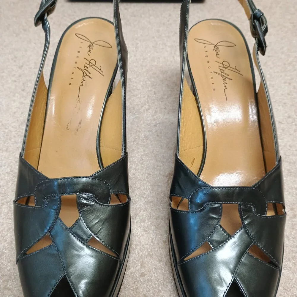 JOAN & DAVID New Dark Gray Leather Sandal Sling Back Pump Sz 8.5 Hand Made Italy